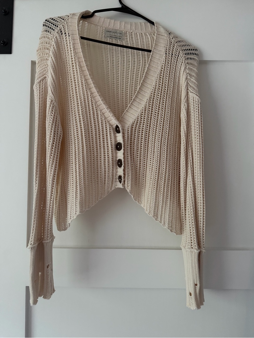 Urban Outfitters Cream Open-Knit Button Front Cardigan
